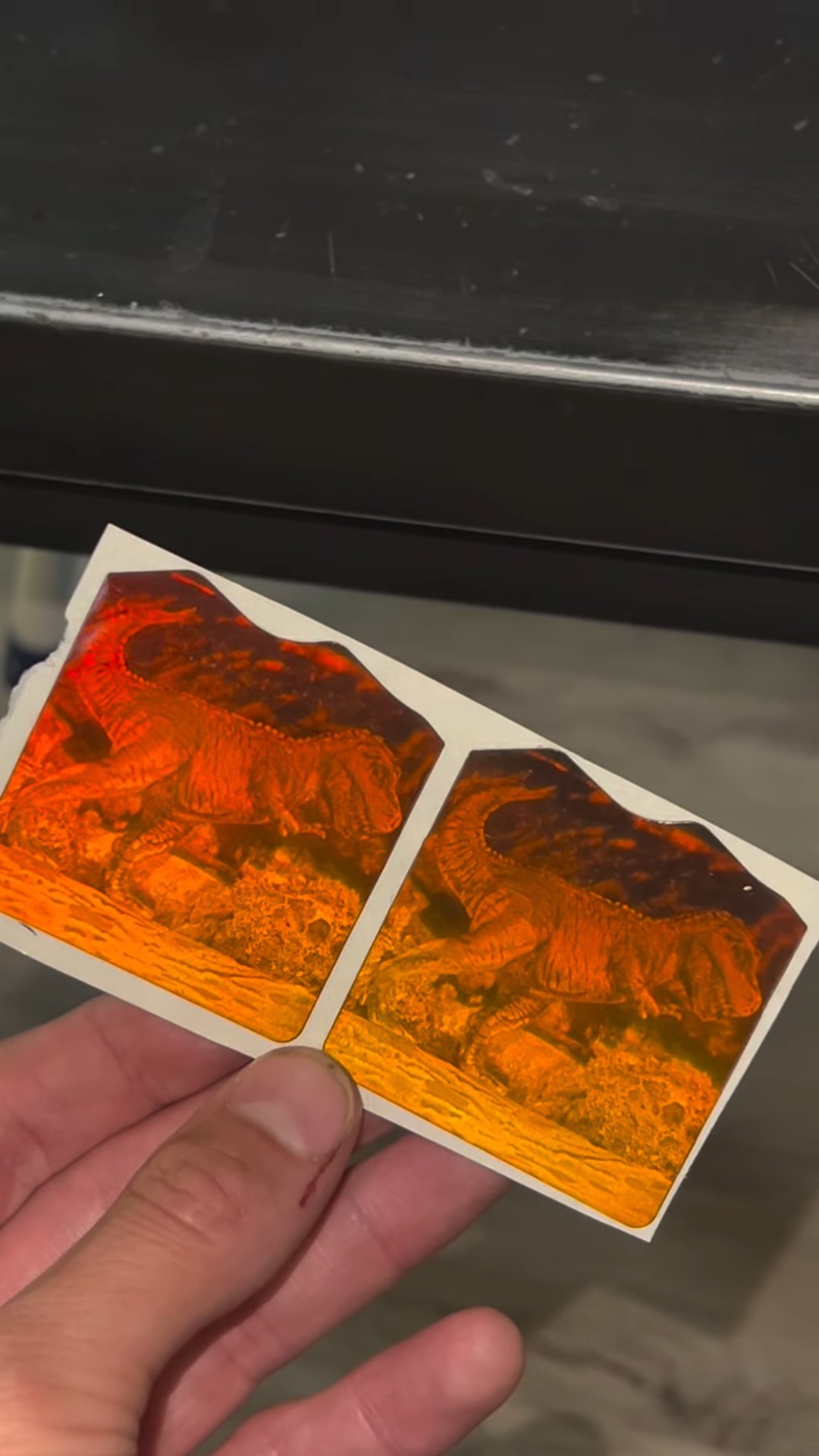 Two colorful hologram pieces displayed in 608Trayce's Instagram demonstration